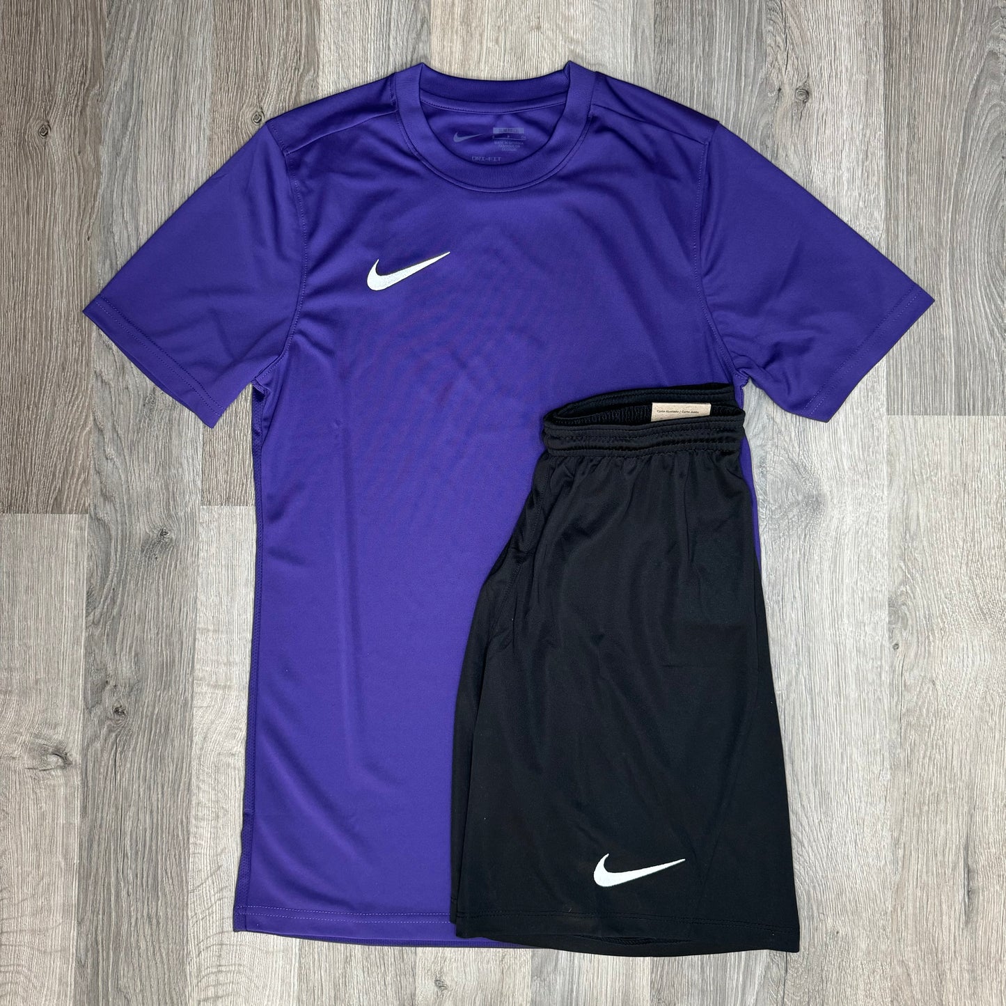 Nike Dri Fit Set - Tee & Shorts - Purple / Black (Junior)