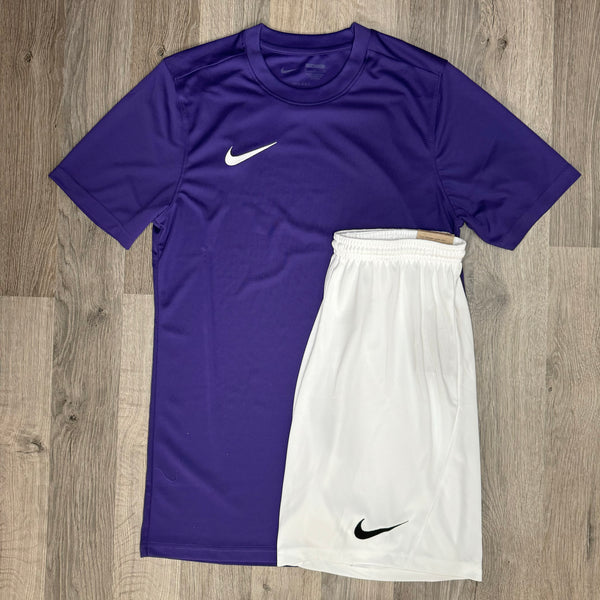 Nike Dri Fit Set - Tee & Shorts - Purple / White (Junior)