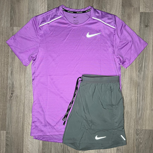 Nike Miler & Flex Stride 2.0 Set - Tee & Shorts - Light Purple / Smoke Grey