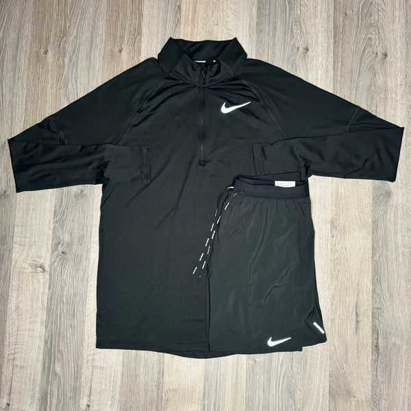 Nike Element / Flex Stride Set - Half Zip & Shorts - Black