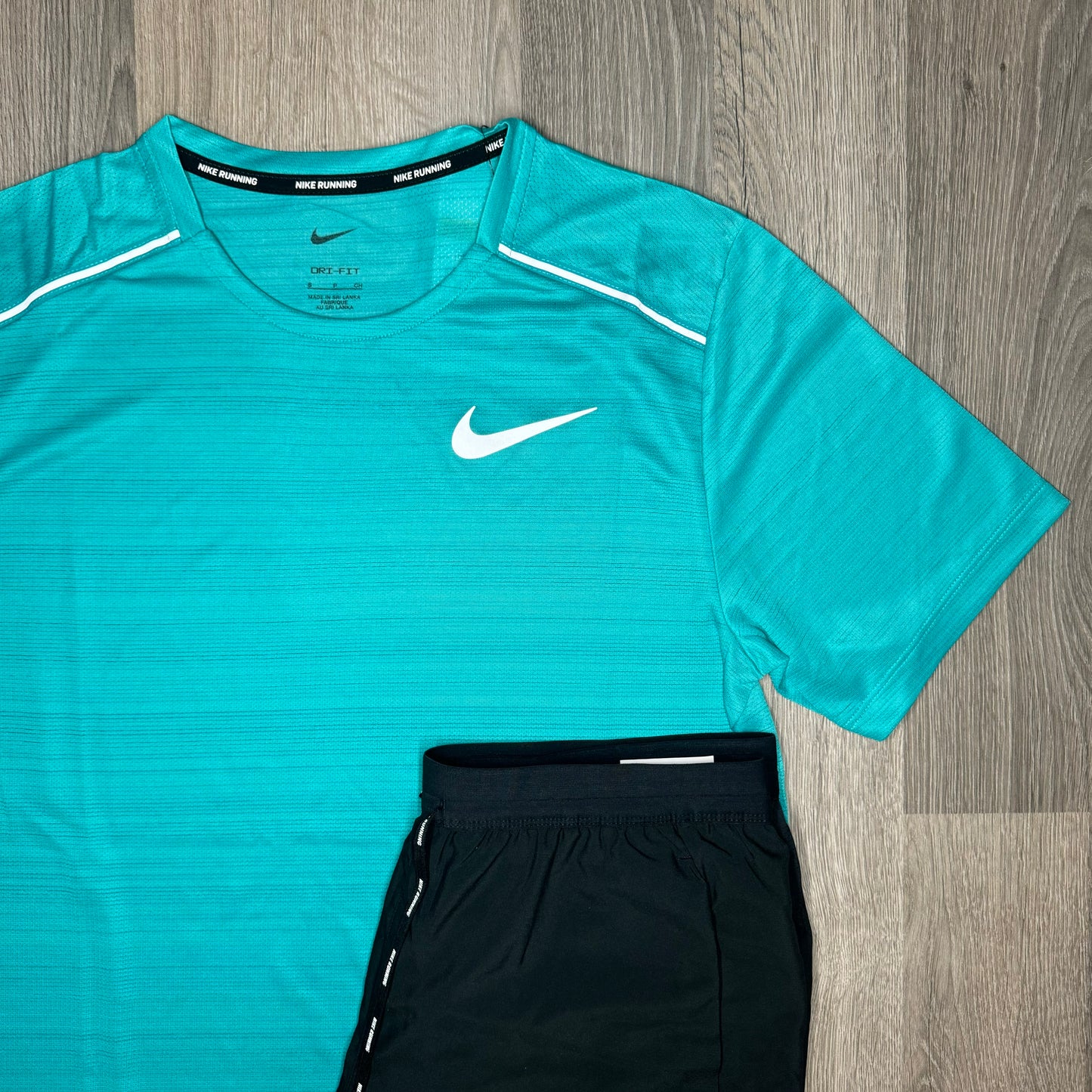 Nike Miler & Flex Stride Set - Tee & Shorts - Mineral Blue / Black