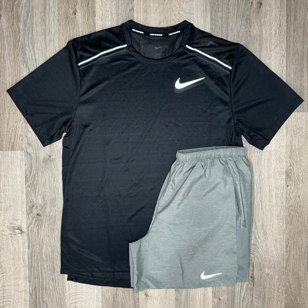 Nike Miler & Challenger Set - Tee & Shorts - Black / Grey