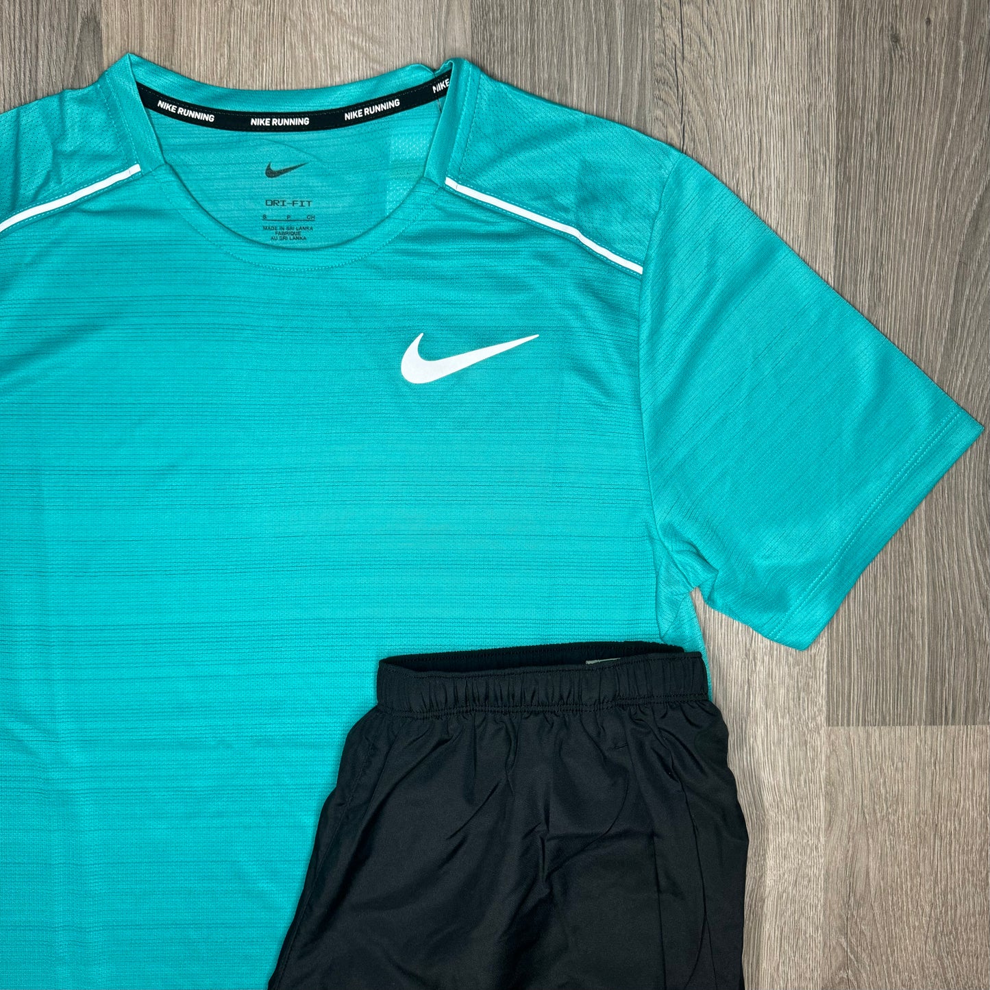 Nike Miler / Challenger Set - Tee / Shorts - Mineral Blue / Black