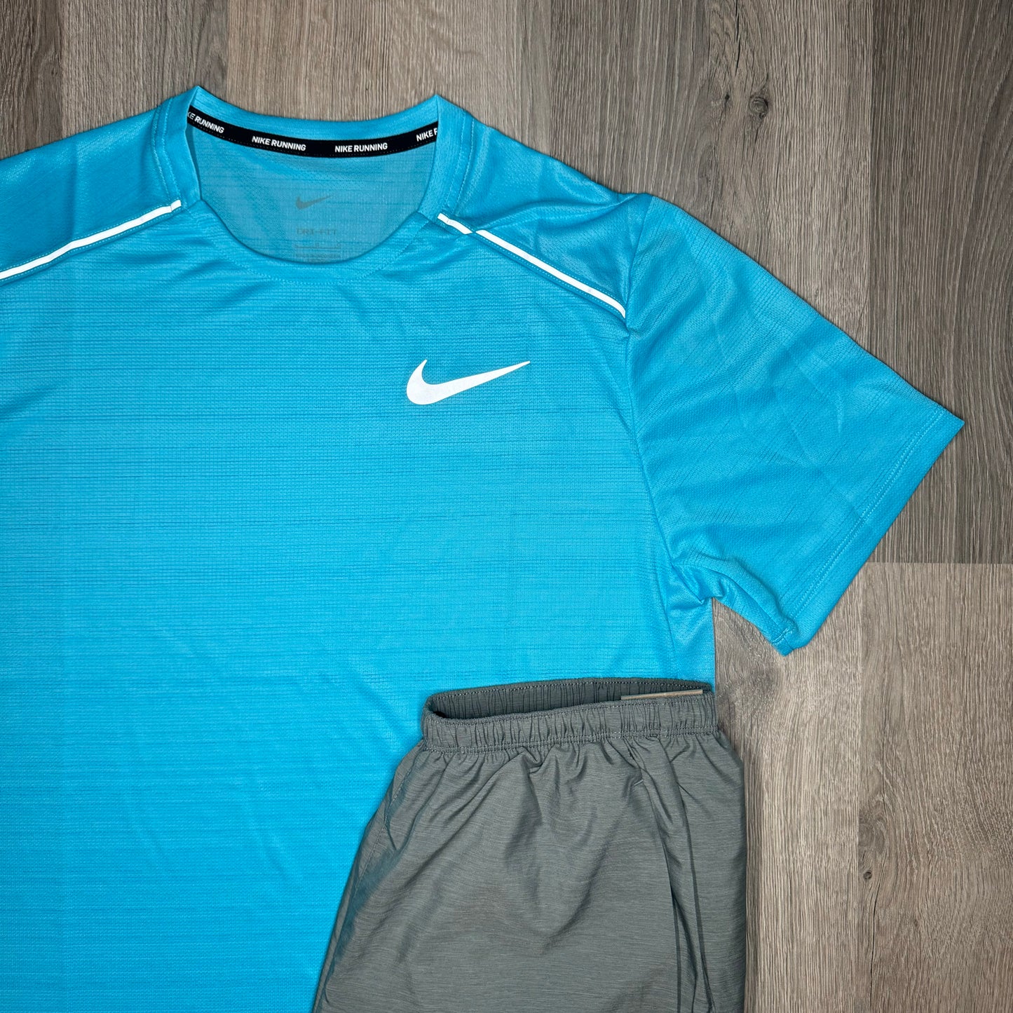 Nike Miler & Challenger Set - Tee & Shorts - Baltic Blue / Smoke Grey