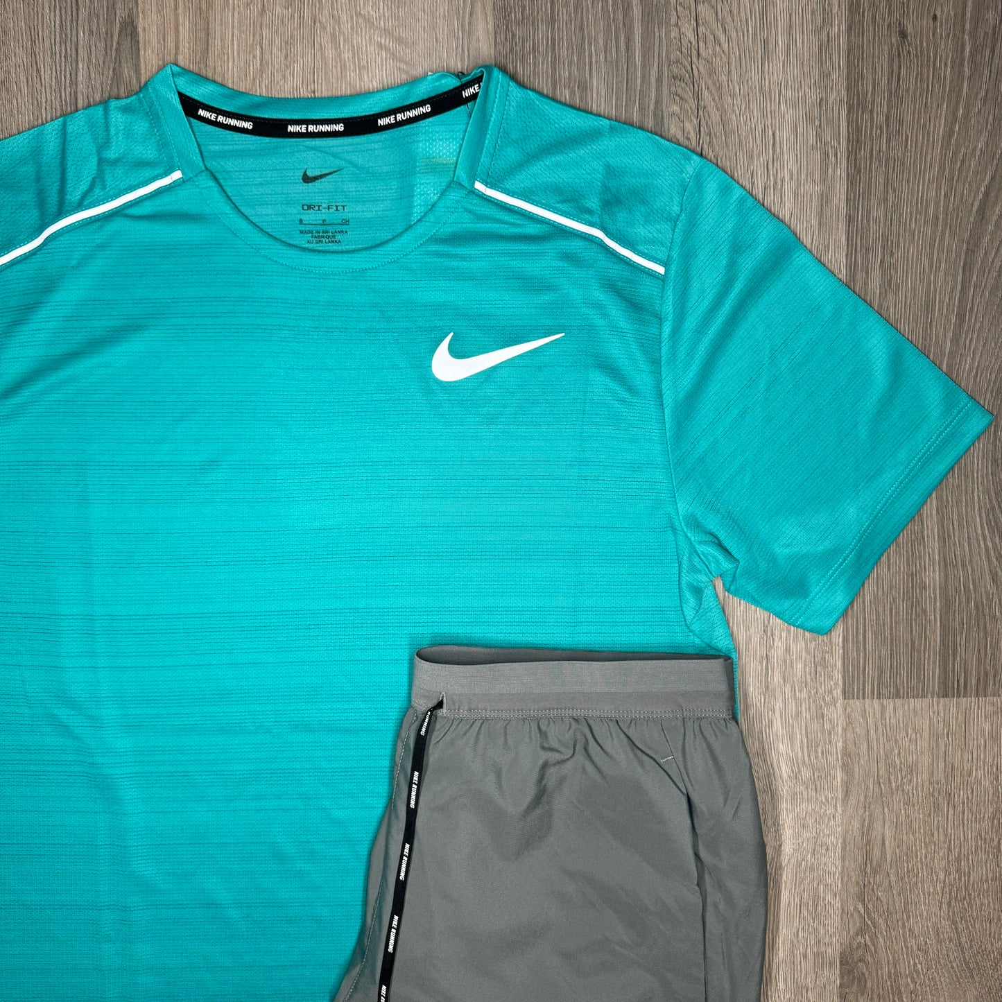 Nike Miler & Flex Stride Set - Tee & Shorts - Mineral Blue / Grey