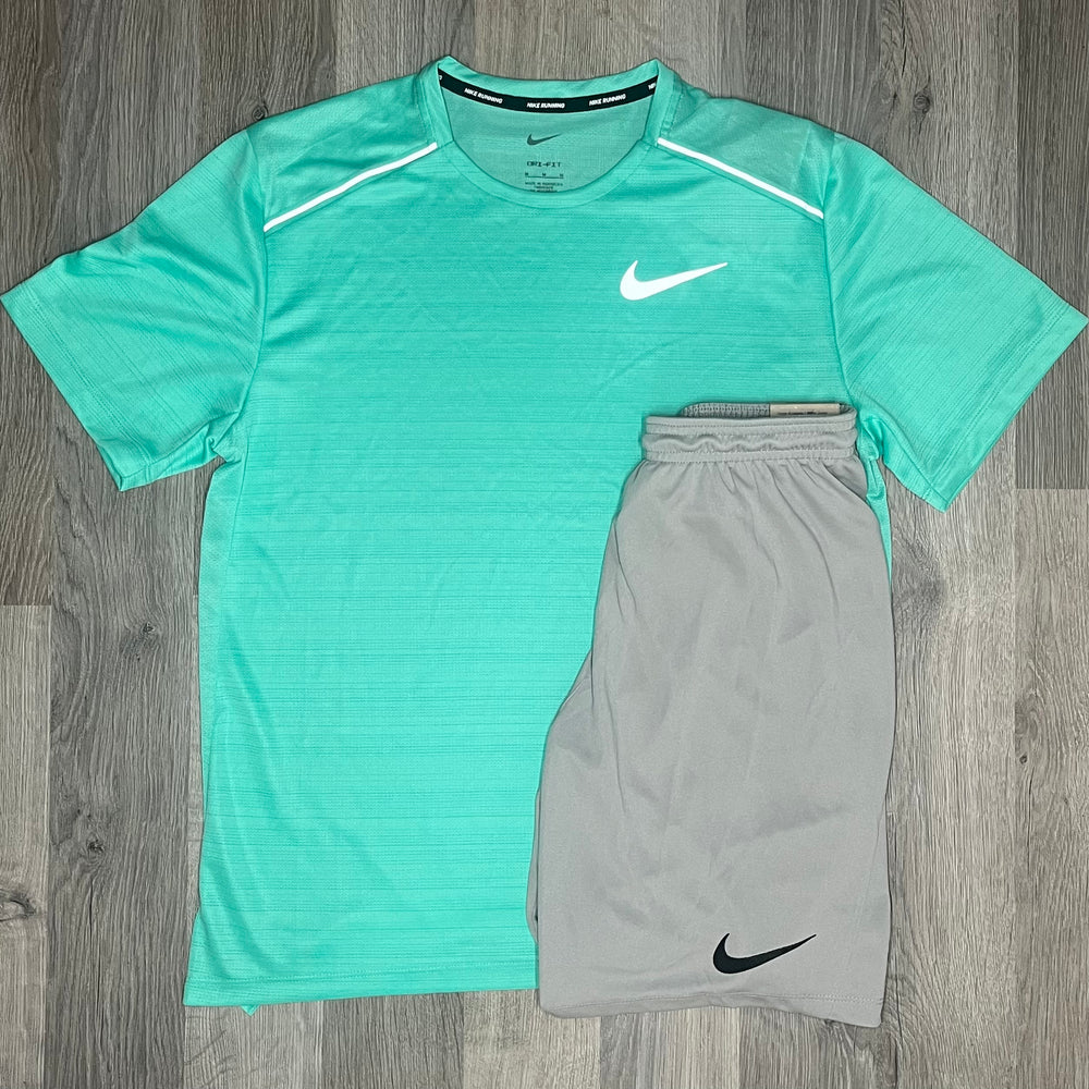 Nike Miler & Dri Fit Set  - Tee & Shorts - Light Menta / Grey