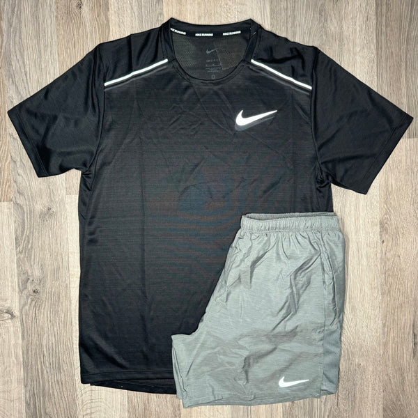 Nike Miler & Challenger Short Set - Tee & Shorts - Black / Grey