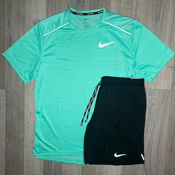Nike Miler & Flex Stride Set - Tee & Shorts - Light Menta / Black
