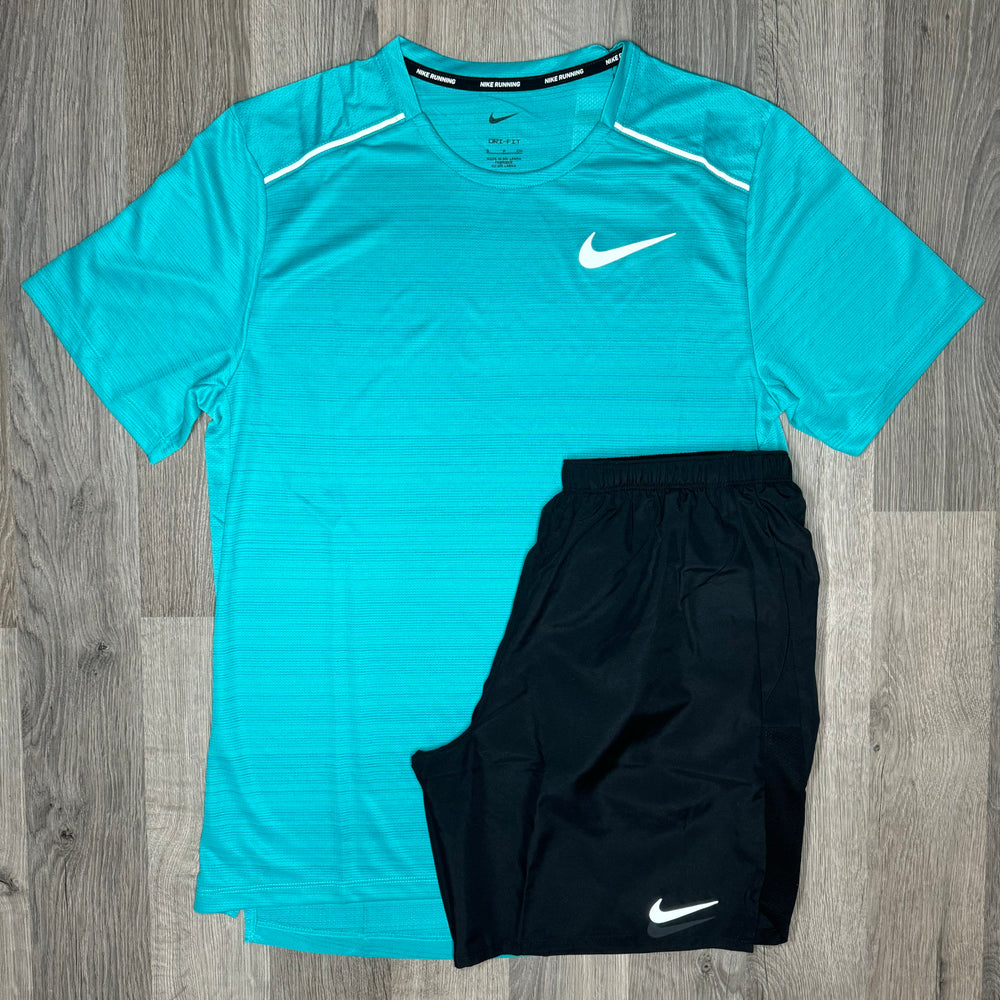 Nike Miler / Challenger Set - Tee / Shorts - Mineral Blue / Black