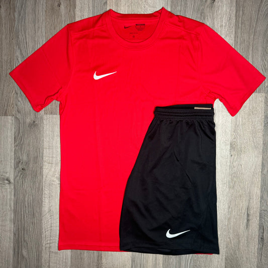 Nike Dri Fit Set - Tee & Shorts - Red / Black (Junior)