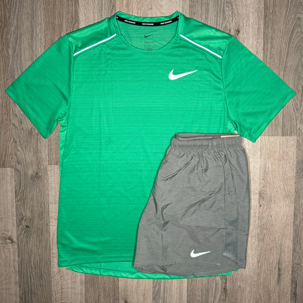 Nike Miler & Challenger Set - Tee & Shorts - Green / Grey