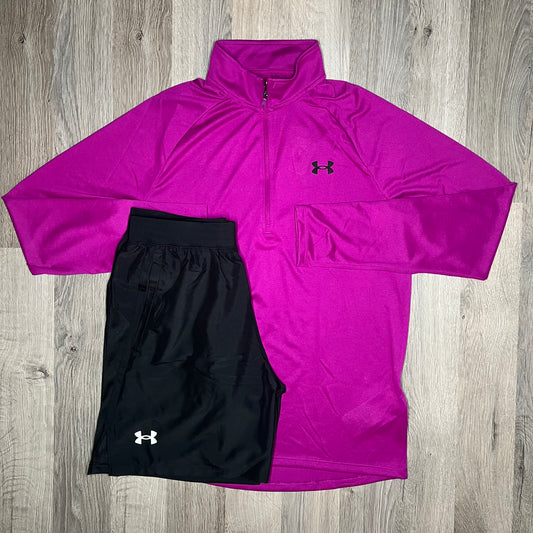 Under Armour Tech / Speed Stride Set - Half Zip & Shorts - Purple / Black