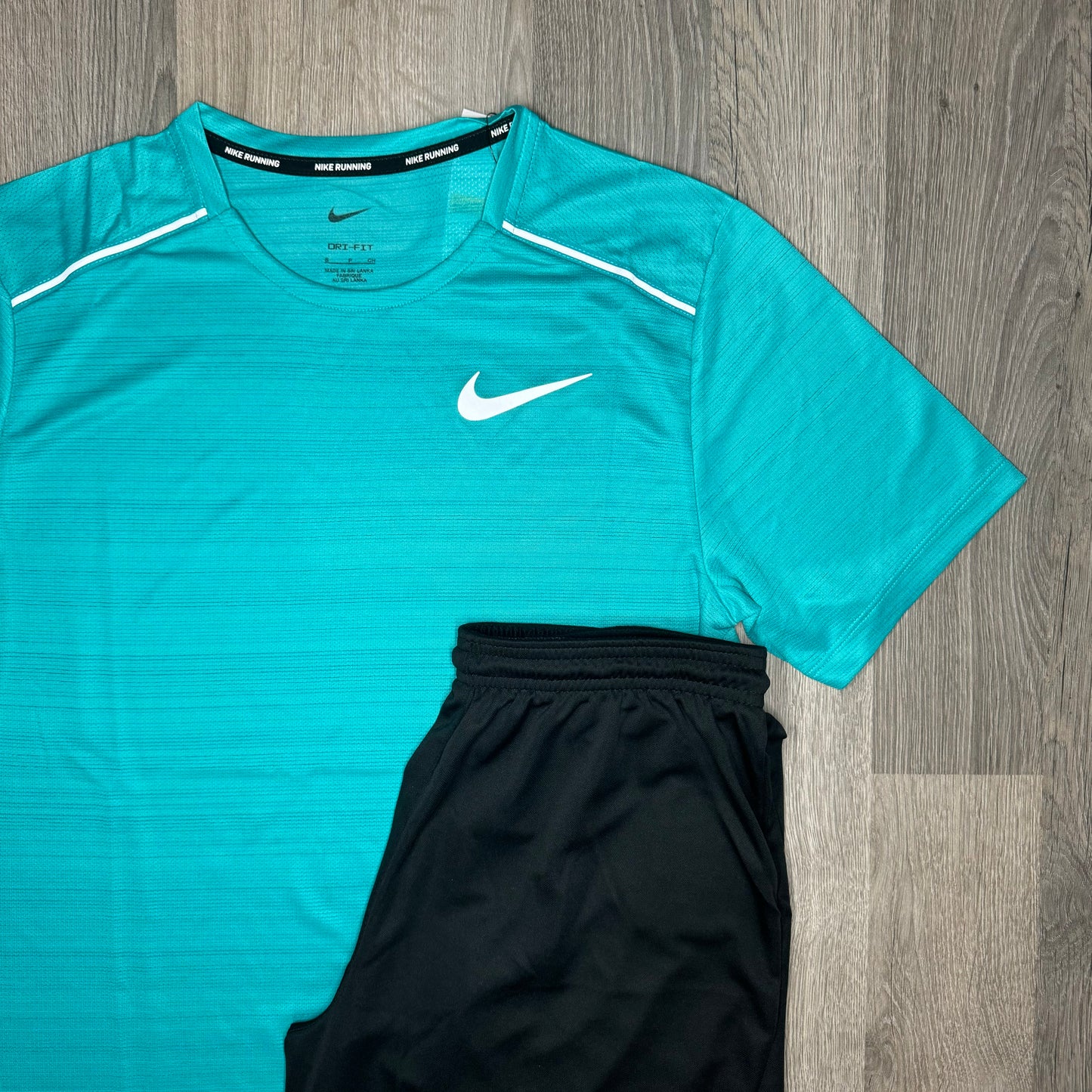 Nike Miler & Dri-Fit Set - Tee & Shorts - Mineral Blue / Black