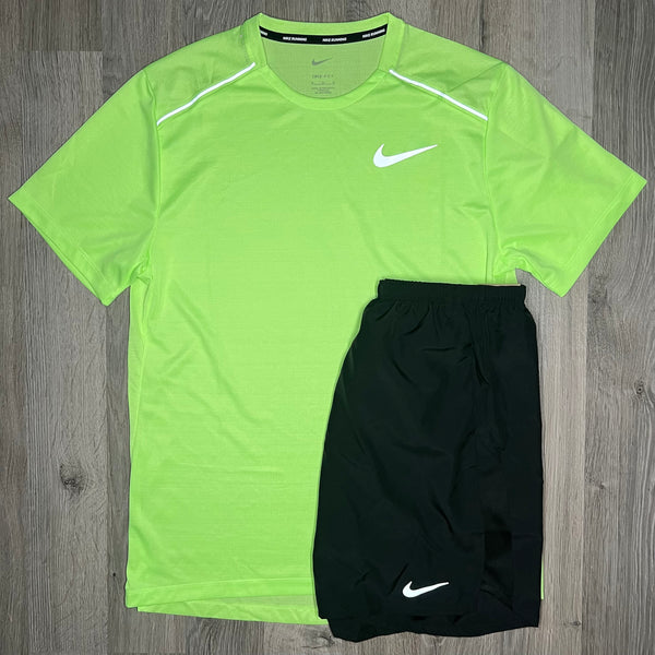 Nike Miler & Challenger Set - Tee & Shorts - Ghost Green / Black