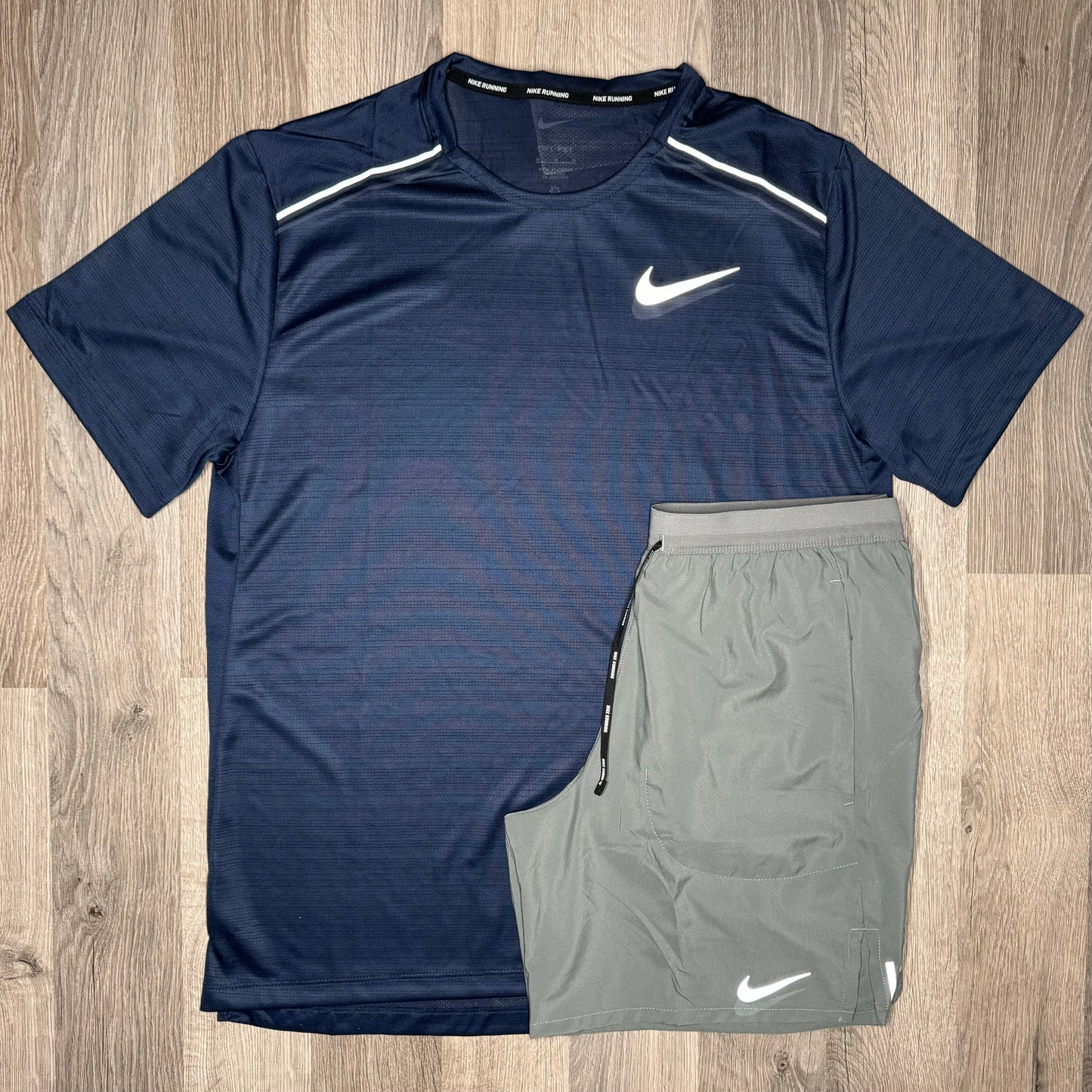 Nike Miler & Flex Stride Set - Tee / Shorts - Navy / Grey