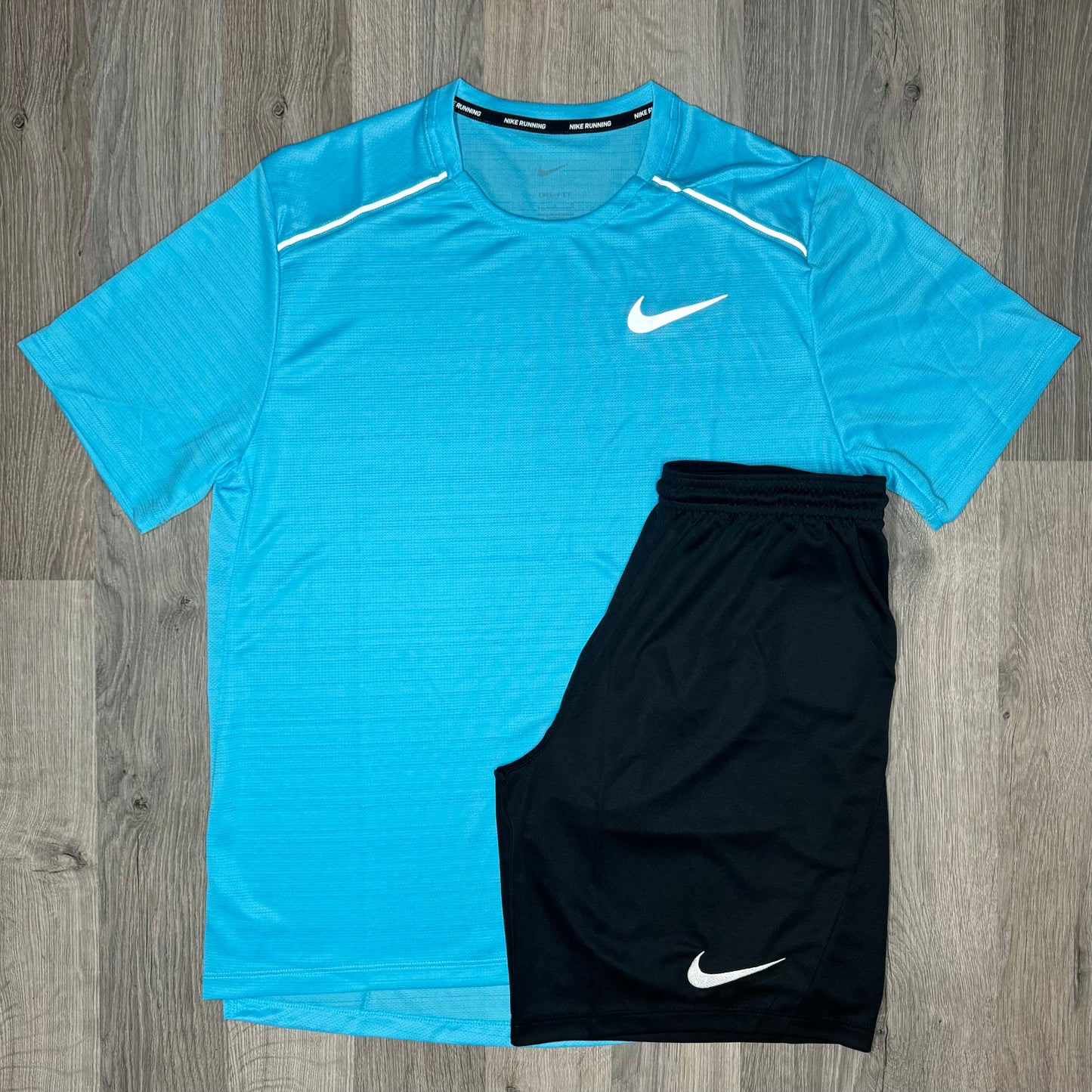 Nike Miler & Dri Fit Set - Tee & Shorts - Baltic Blue / Black