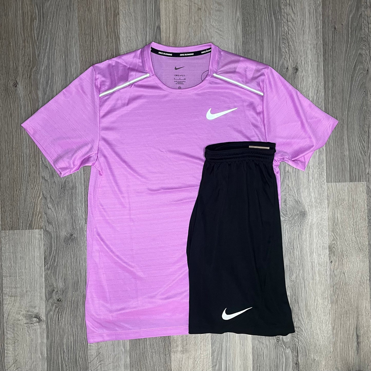 Nike Miler / Dri Fit Set - Tee / Shorts - Rush Fuchsia / Black