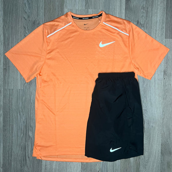 Nike Miler & Challenger Set - Tee & Shorts - Orange Trance / Black