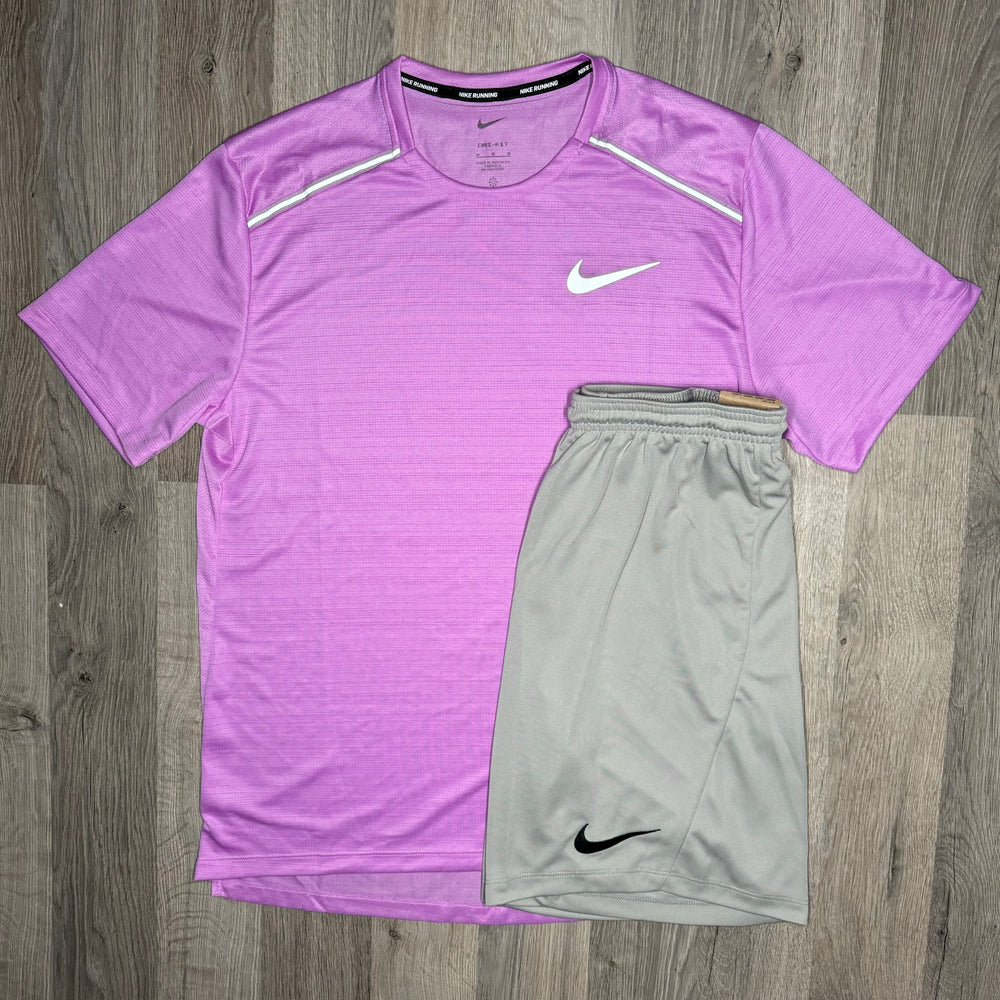 Nike Miler & Dri Fit Set - Tee & Shorts -  Rush Fuchsia / Grey