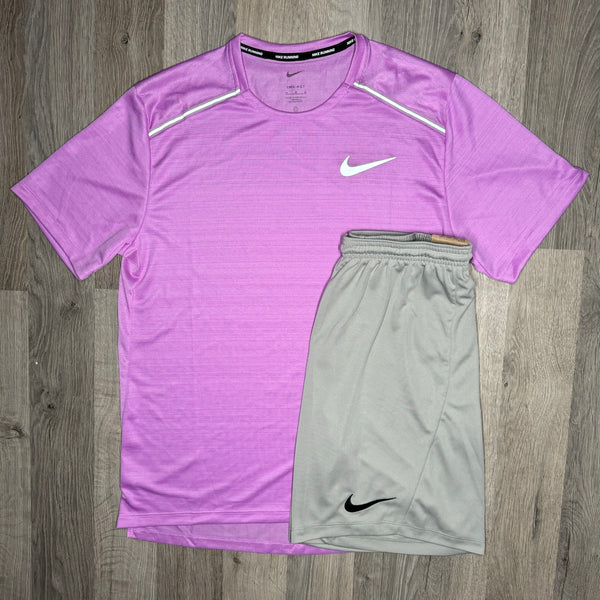 Nike Miler & Dri Fit Set - Tee & Shorts -  Rush Fuchsia / Grey