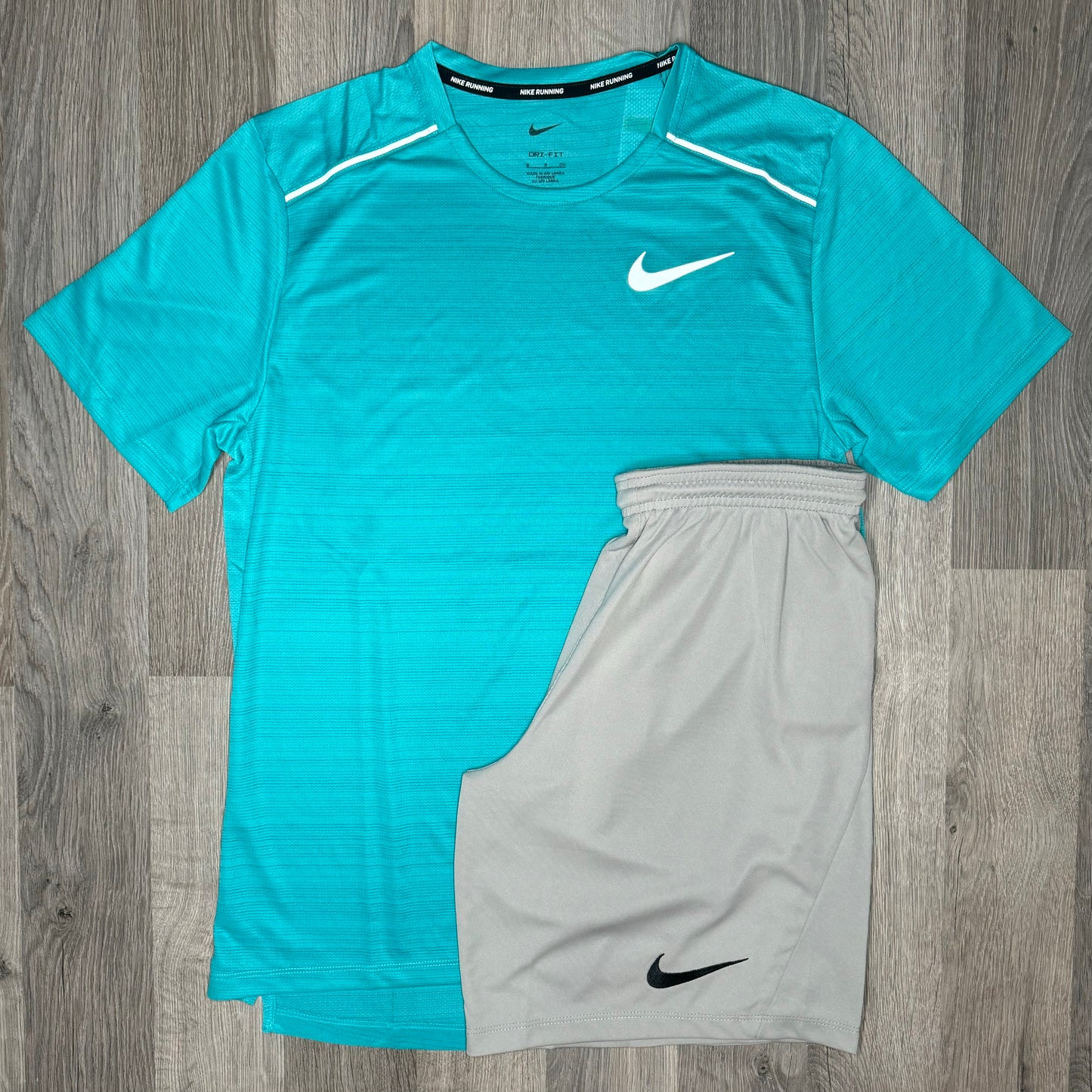 Nike Miler & Dri-Fit Set - Tee & Shorts - Mineral Blue / Grey