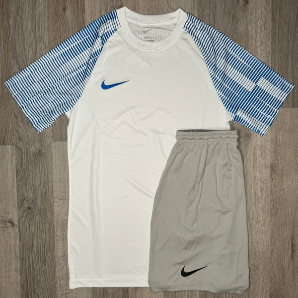 Nike Dri Fit Academy Set - Tee & Shorts - White / Blue / Grey