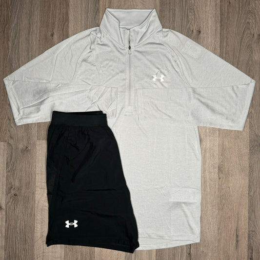 Under Armour Tech / Speed Stride Set - Half Zip & Shorts - Grey / Black