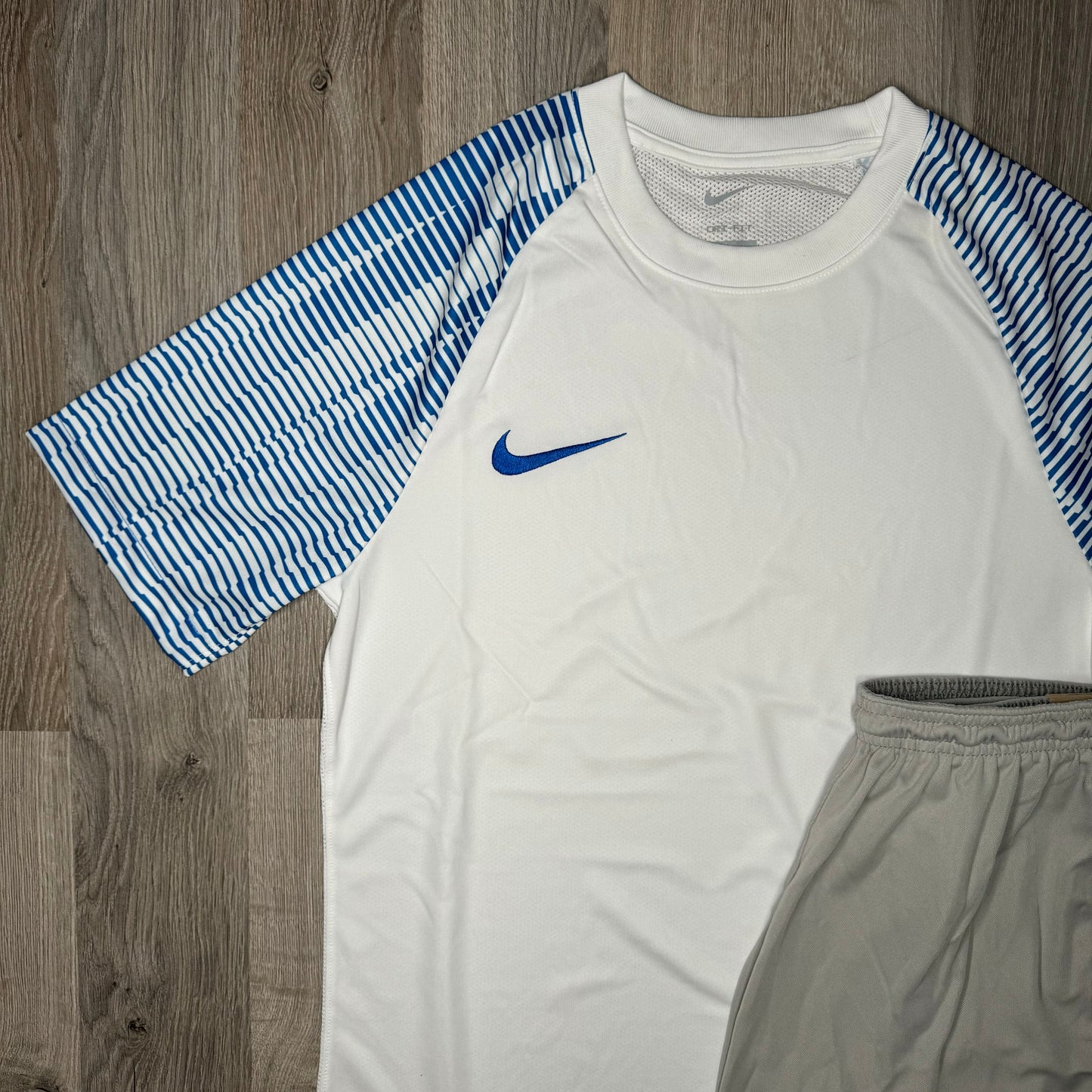 Nike Dri Fit Academy Set - Tee & Shorts - White / Blue / Grey