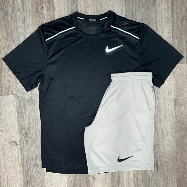 Nike Miler & Dri Fit Set - Tee & Shorts - Black / Grey