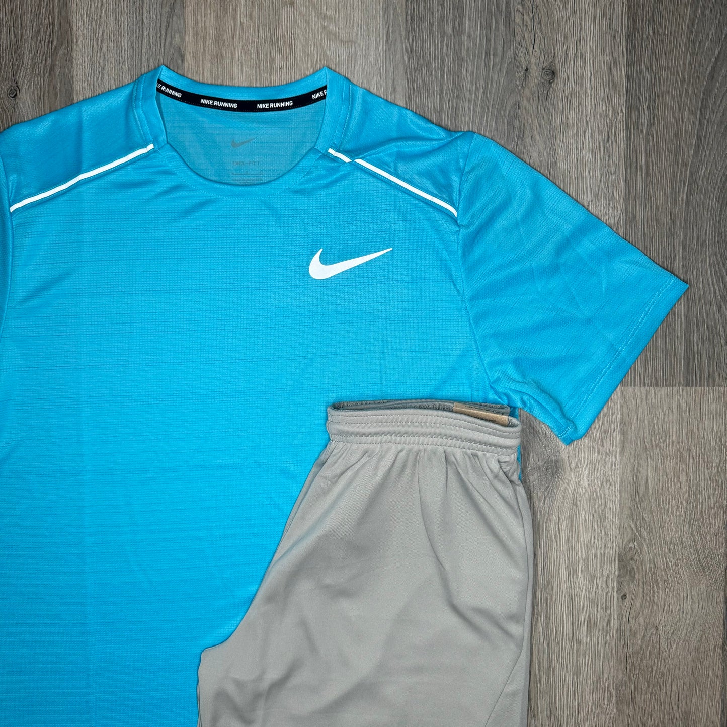 Nike Miler & Dri Fit Set - Tee & Shorts - Baltic Blue / Grey