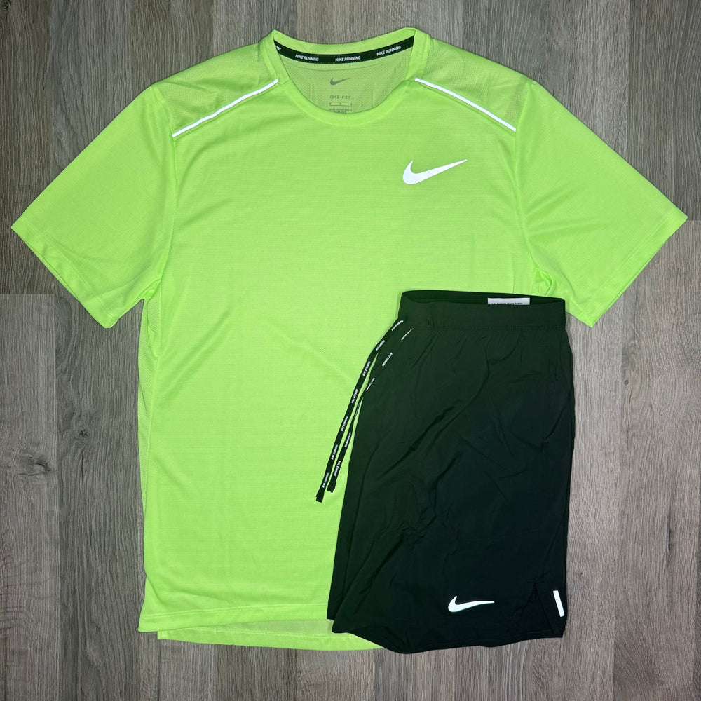 Nike Miler & Flex Stride Set - Tee & Shorts - Ghost Green / Black