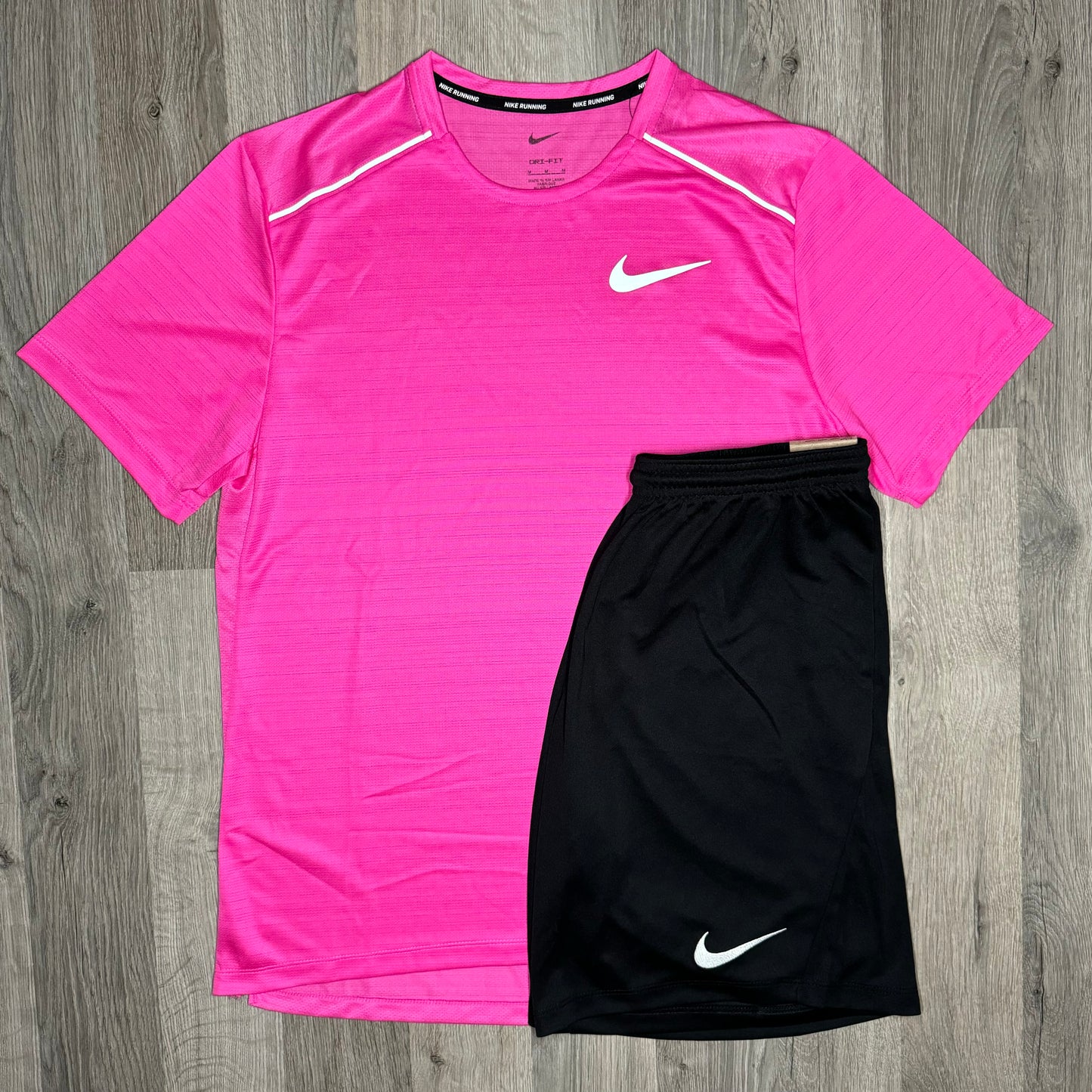 Nike Miler & Dri Fit Set - Tee & Shorts - Pink / Black