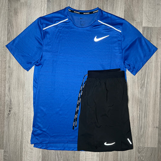 Nike Miler & Flex Stride 2.0 Set - Tee & Shorts - Royal Blue / Black