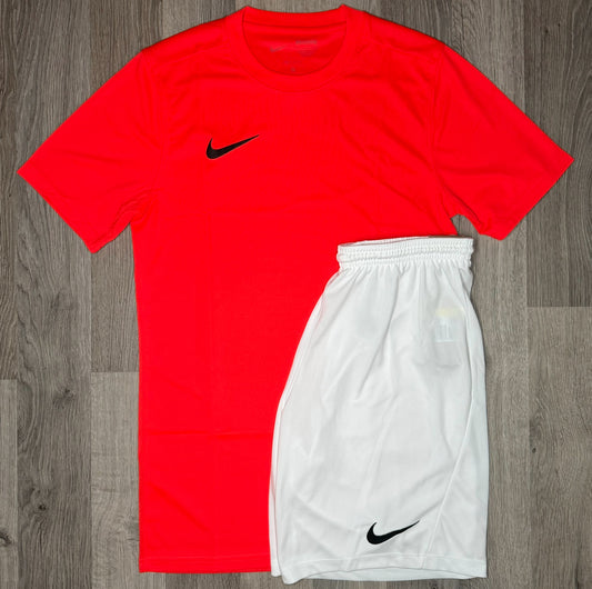 Nike Dri Fit Set - Tee & Shorts - Crimson Red / White