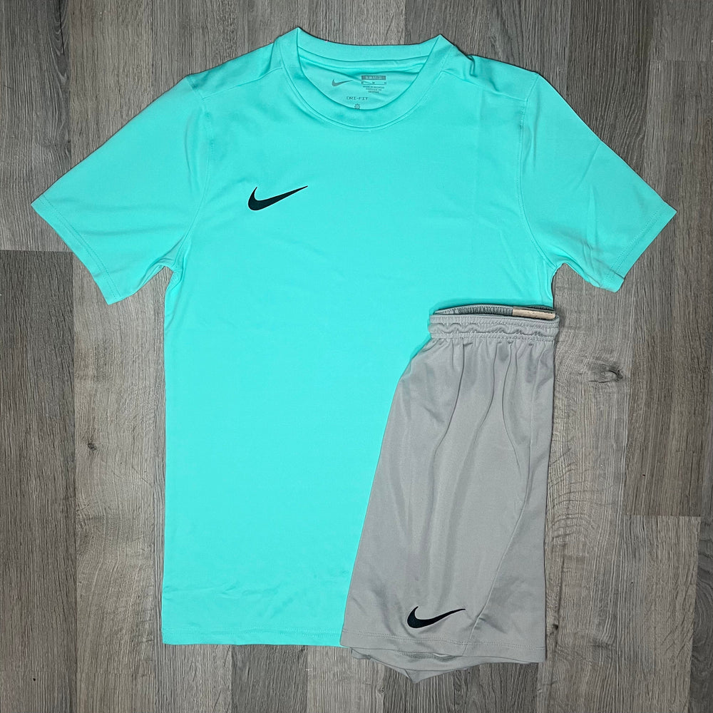 Nike Dri Fit Set - Tee & Shorts - Mint Green / Grey (Junior)