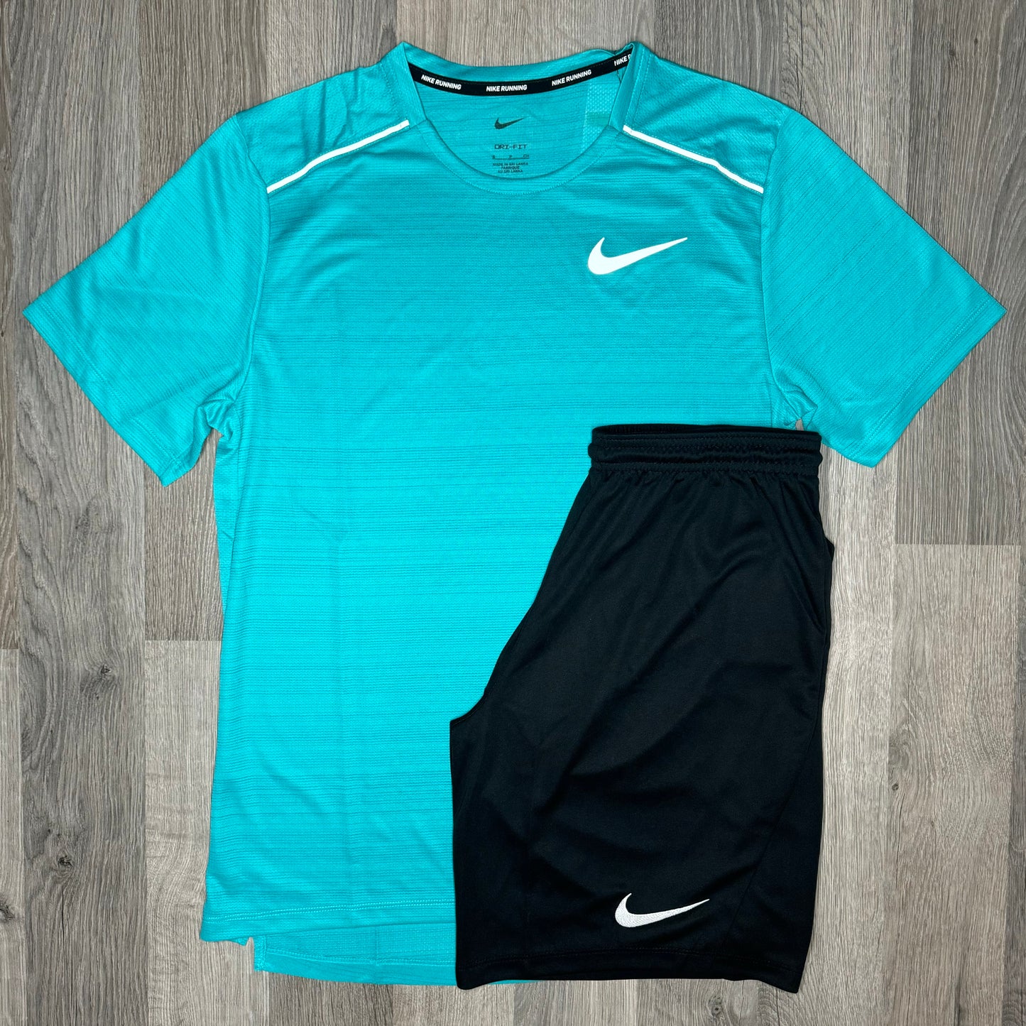 Nike Miler & Dri-Fit Set - Tee & Shorts - Mineral Blue / Black