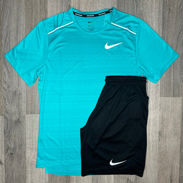 Nike Miler & Dri-Fit Set - Tee & Shorts - Mineral Blue / Black