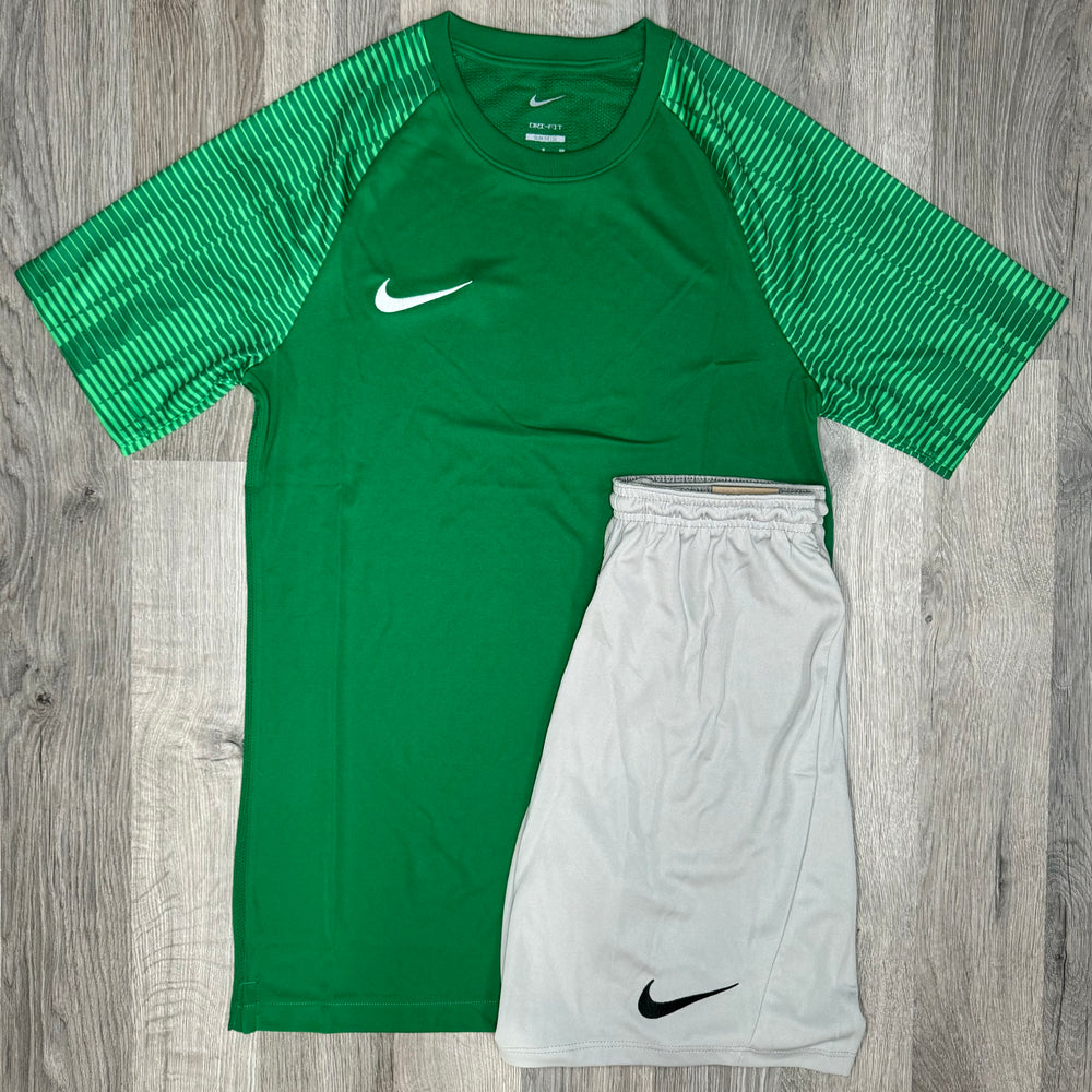 Nike Dri Fit Academy Set - Tee & Shorts - Green / Grey (Junior)