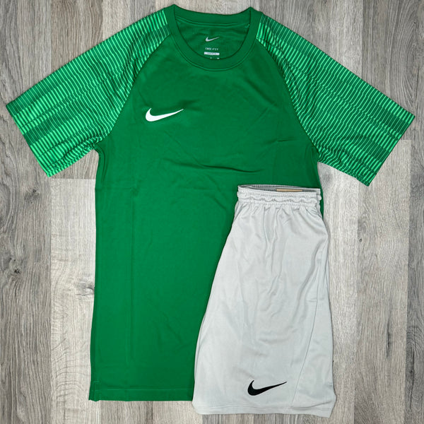 Nike Dri Fit Academy Set - Tee & Shorts - Green / Grey