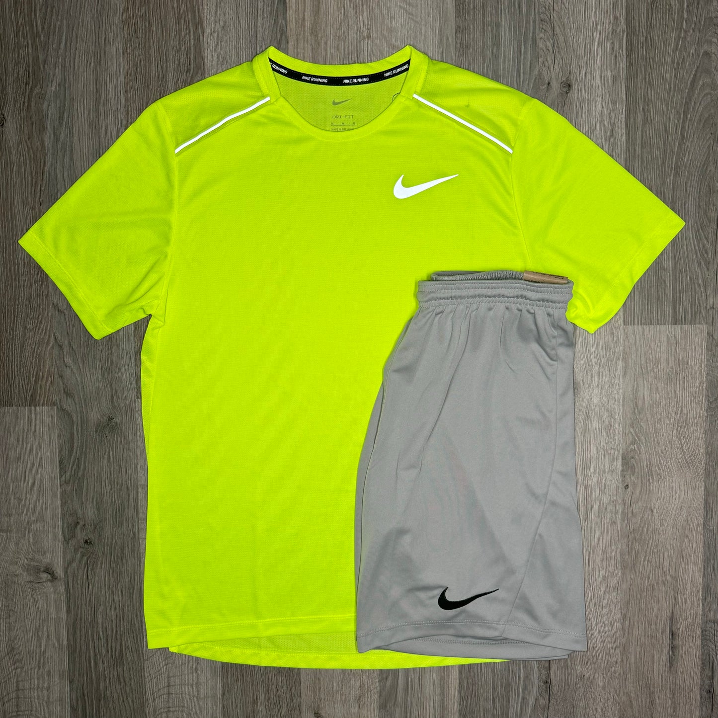 Nike Miler / Dri Fit Set - Tee / Shorts - Volt / Grey