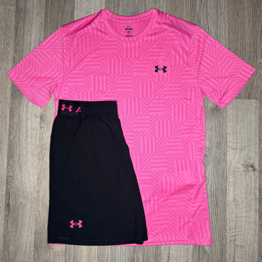 Under Armour Geotessa Set - Tee & Shorts - Pink / Black