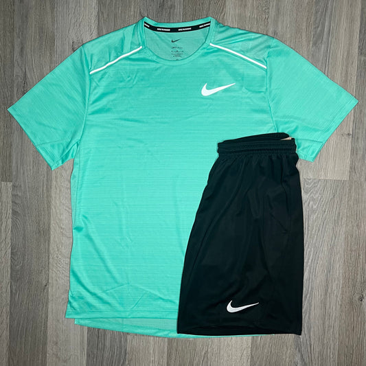 Nike Miler & Dri Fit Set - Tee & Shorts - Light Menta / Black
