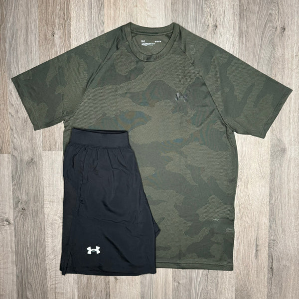 Under Armour Jacquard / Speed Stride Set - Tee & Shorts - Khaki / Black