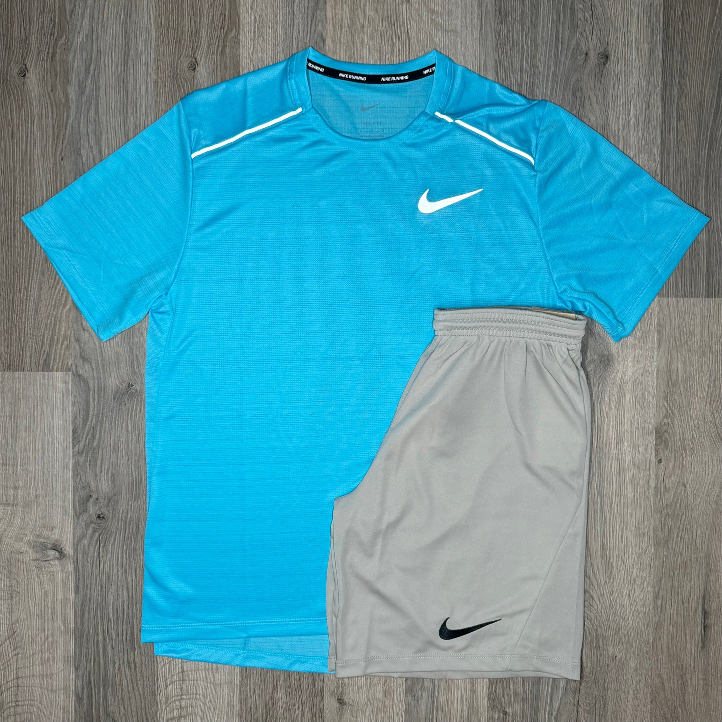 Nike Miler & Dri Fit Set - Tee & Shorts - Baltic Blue / Grey