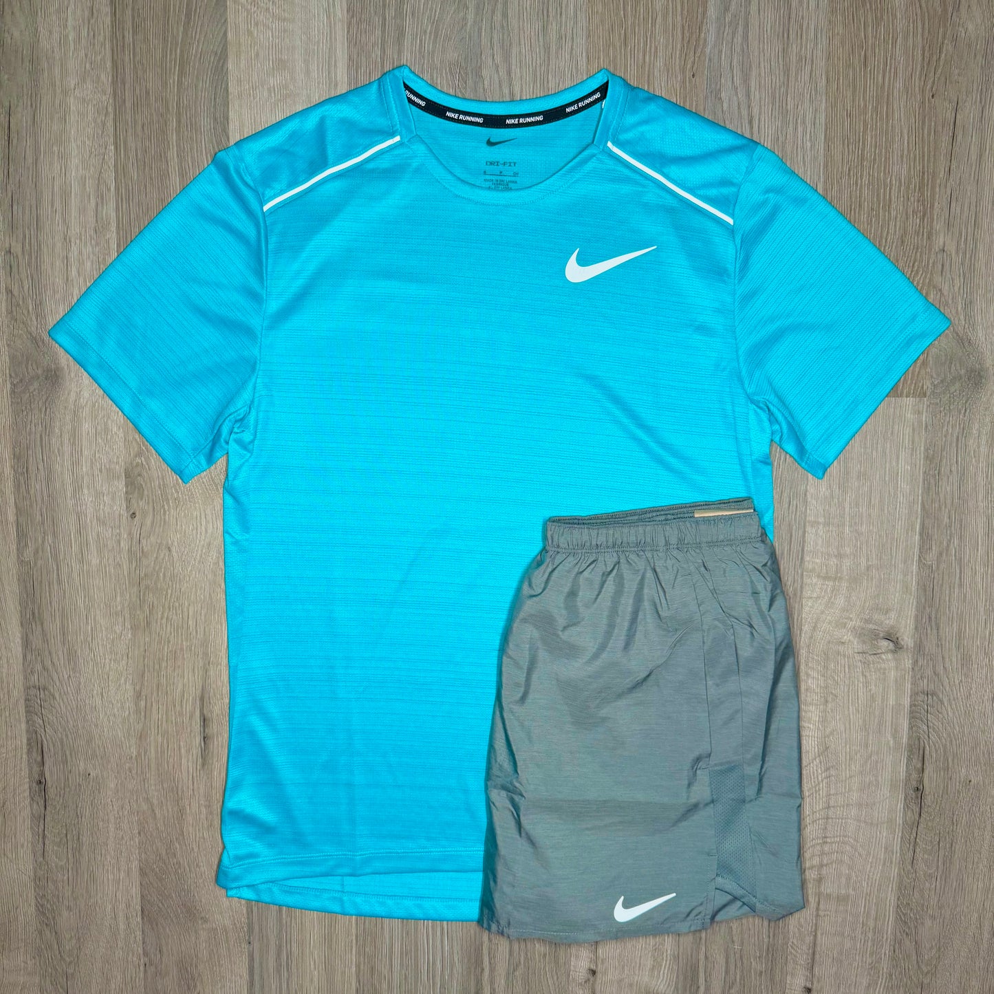 Nike Miler & Challenger Set - Tee & Shorts - Cactus Blue / Grey