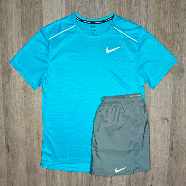 Nike Miler & Challenger Set - Tee & Shorts - Cactus Blue / Grey