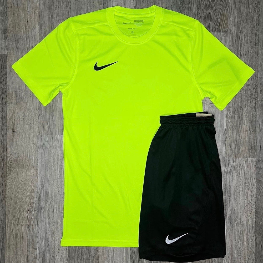 Nike Dri Fit Set - Tee & Shorts - Volt / Black (Junior)