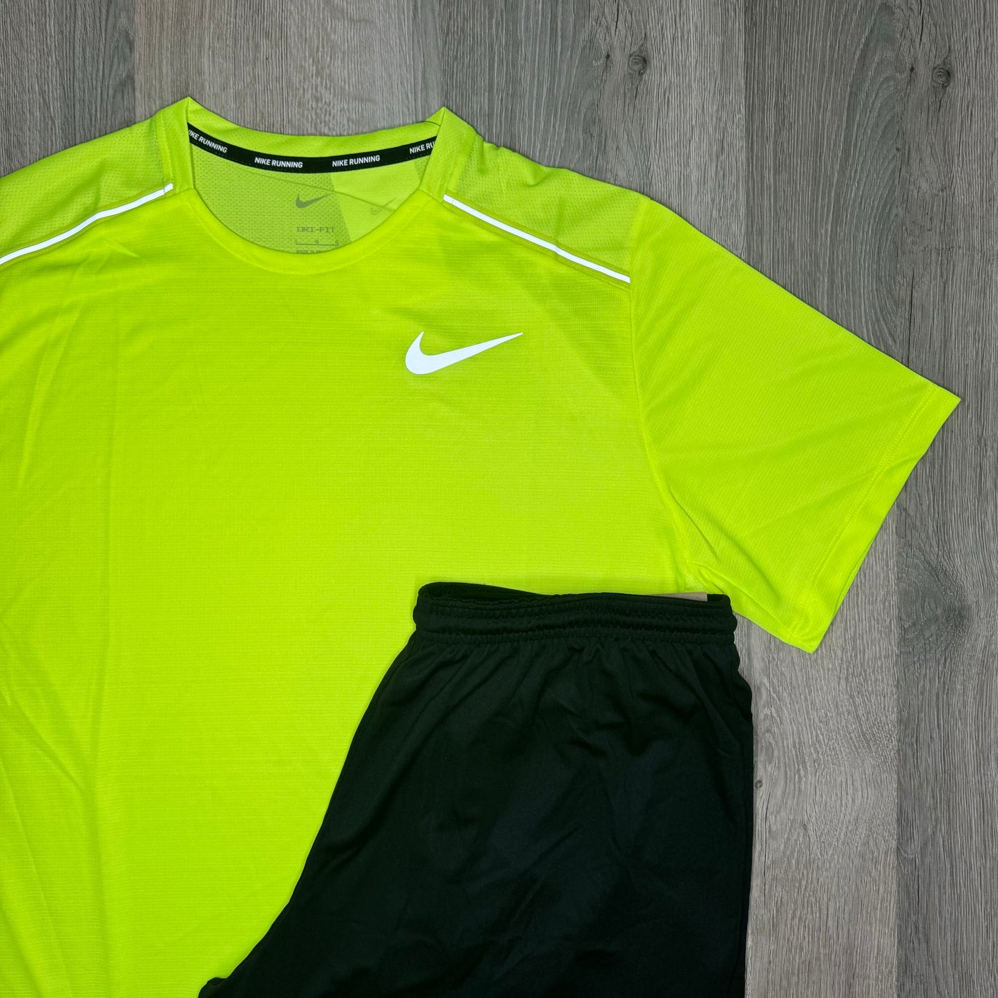 Nike Miler & Dri Fit Set - Tee & Shorts - Volt / Black