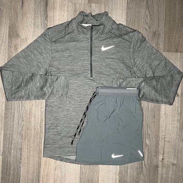 Nike Pacer / Flex Stride Set - Half Zip & Shorts - Grey / Smoke Grey