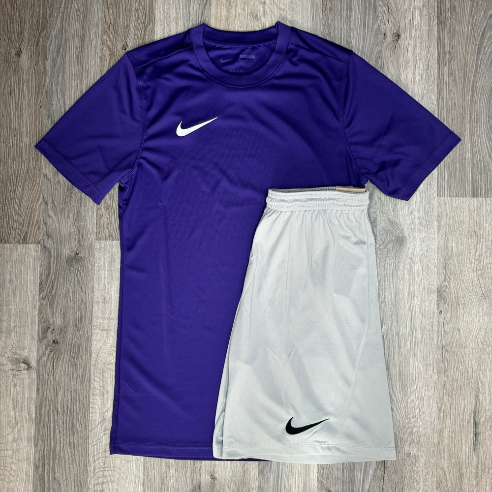 Nike Dri Fit Set - Tee & Shorts - Purple / Grey (Junior)